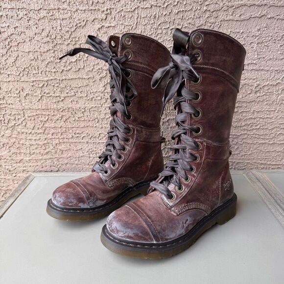 Dr. Martens Shoes - Dr. Martens Triumph Boots Womens Sz 8 Brown Pink Floral Foldover Tall Combat